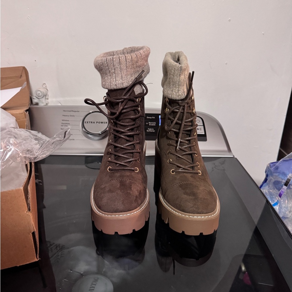 JustFab Dark Brown Combat Boots
